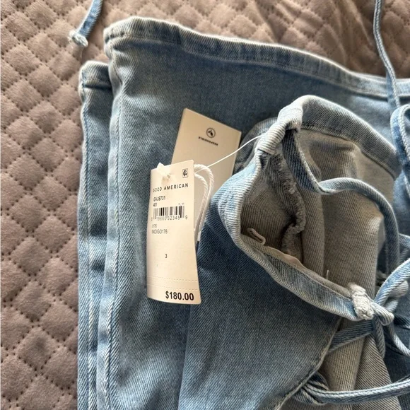 Good American Light Blue Denim Lace Up Back Overall Jumpsuit - Picture 5 of 5